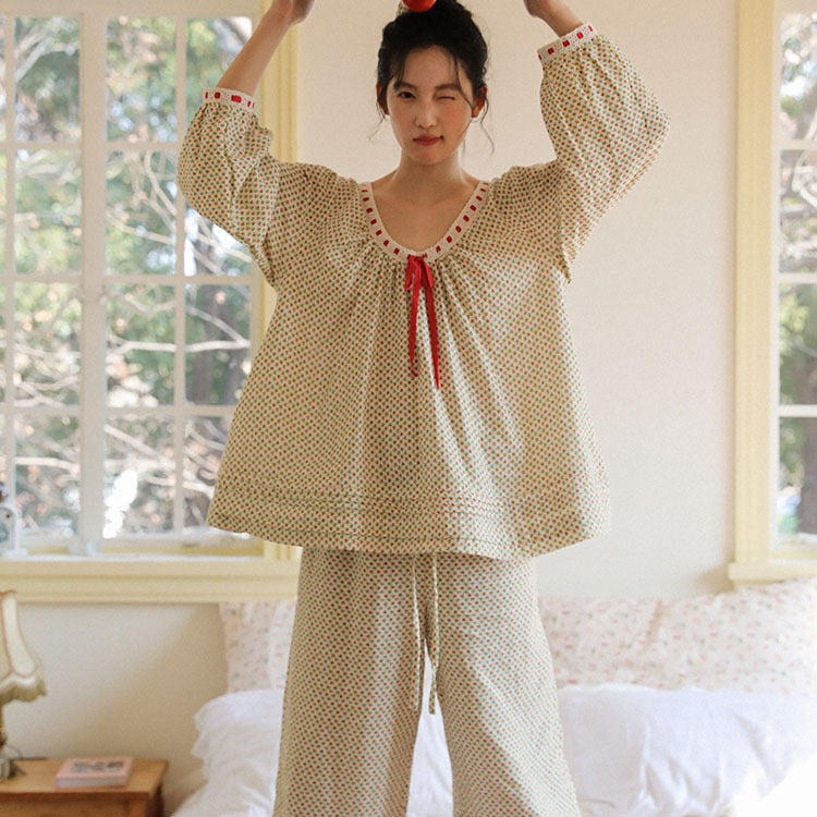 Vintage Floral Long Sleeve Pajama Set
